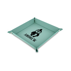 Christmas Penguins Faux Leather Dice Tray - 6" x 6" - Teal (Personalized)