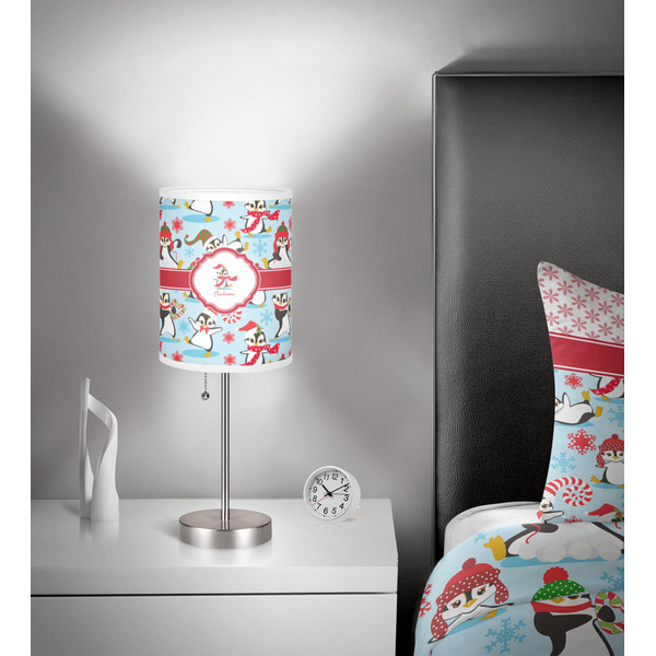 Christmas Penguins 7 inch drum lamp shade - in room