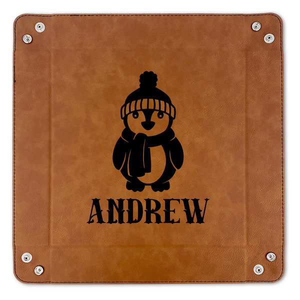 Christmas Penguins 9" x 9" Leatherette Snap Up Tray - APPROVAL (FLAT)