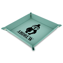 Christmas Penguins 9" x 9" Teal Faux Leather Valet Tray (Personalized)