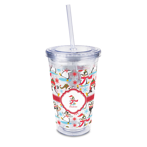 Custom Christmas Penguins 16oz Double Wall Acrylic Tumbler with Lid & Straw - Full Print (Personalized)