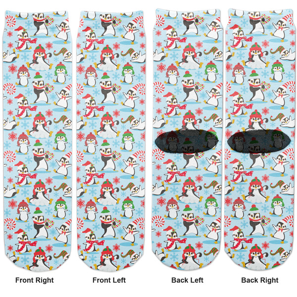 Christmas Penguins Adult Crew Socks - Double Pair - Front and Back - Apvl