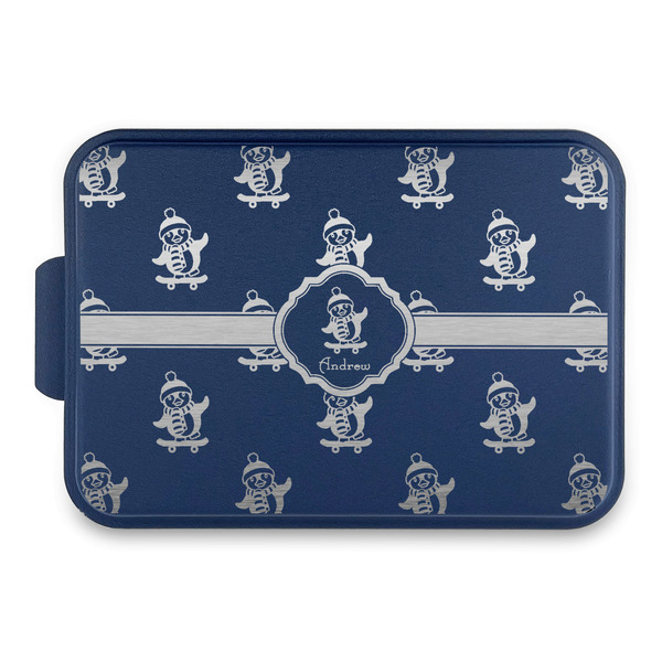 Custom Christmas Penguins Aluminum Baking Pan with Navy Lid (Personalized)