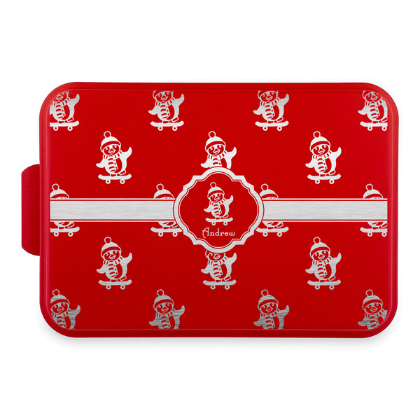 Custom Christmas Penguins Aluminum Baking Pan with Red Lid (Personalized)
