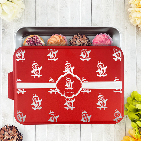 Christmas Penguins Aluminum Baking Pan - Red Lid - LIFESTYLE