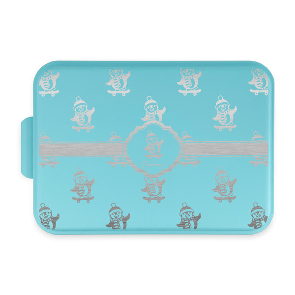 Custom Christmas Penguins Aluminum Baking Pan with Teal Lid (Personalized)
