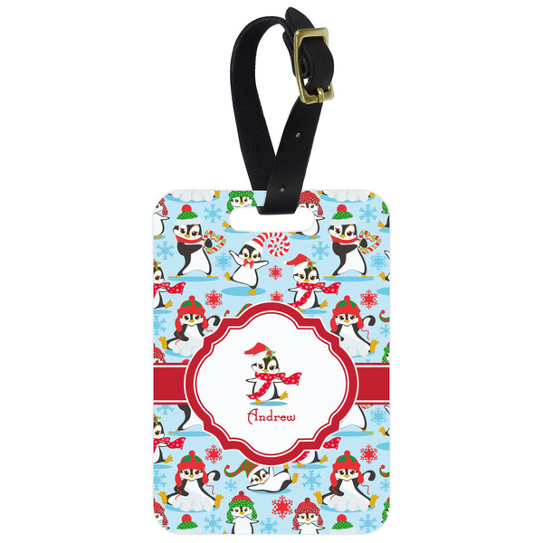Custom Christmas Penguins Metal Luggage Tag w/ Name or Text