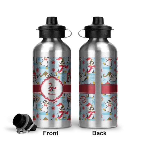 Christmas Penguins Aluminum Water Bottle - Front and Back