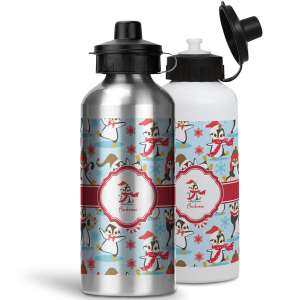 Christmas Penguins Aluminum Water Bottles - MAIN (white &silver)