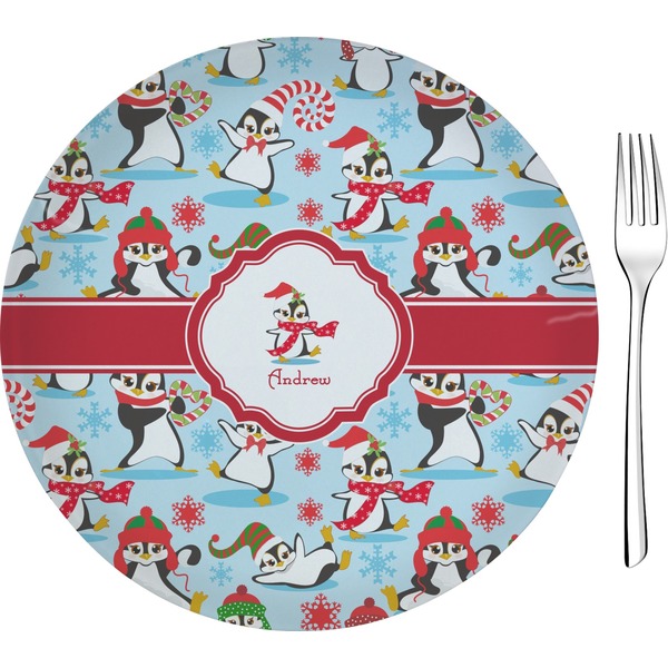 Custom Christmas Penguins 8" Glass Appetizer / Dessert Plates - Single or Set (Personalized)
