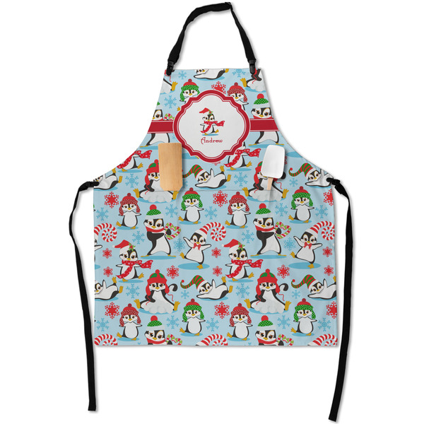 Custom Christmas Penguins Apron With Pockets w/ Name or Text
