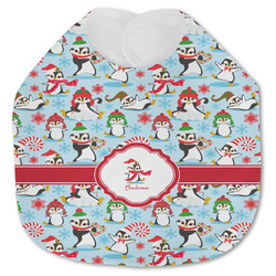 Christmas Penguins Jersey Knit Baby Bib w/ Name or Text