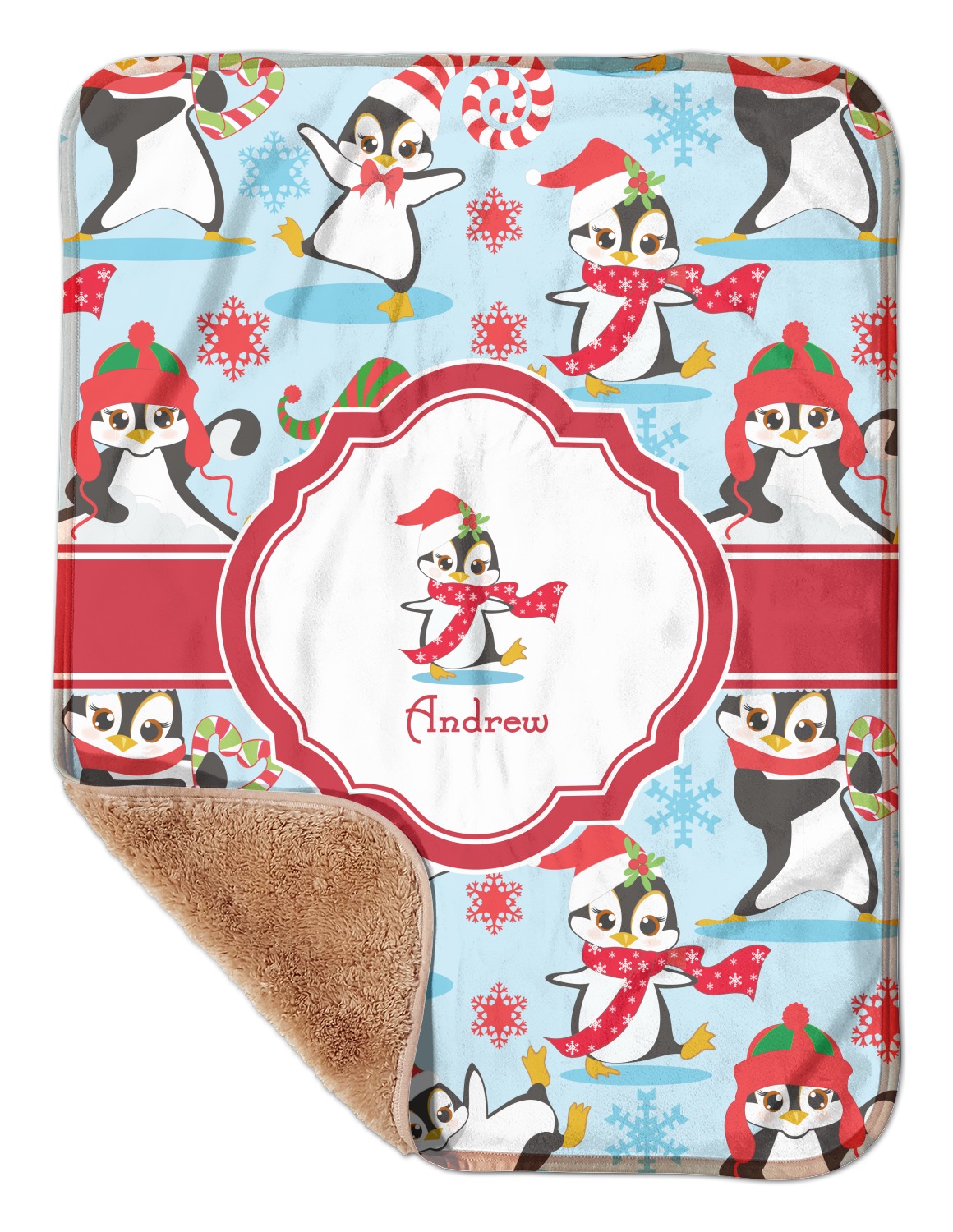 Custom Christmas Penguins Sherpa Baby Blanket 30" x 40" w/ Name or Text YouCustomizeIt