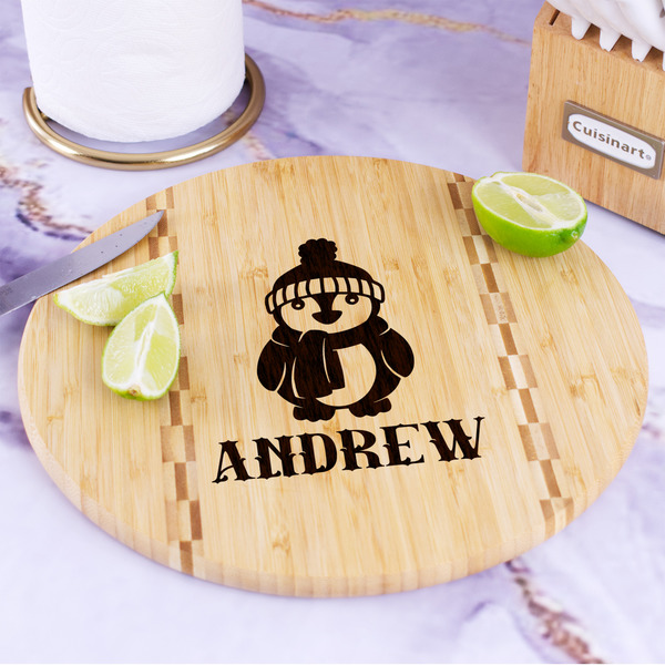 Christmas Penguins Bamboo Cutting Board - In Context