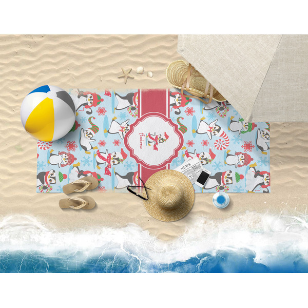 Christmas Penguins Beach Towel Lifestyle
