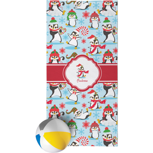Custom Christmas Penguins Beach Towel (Personalized)