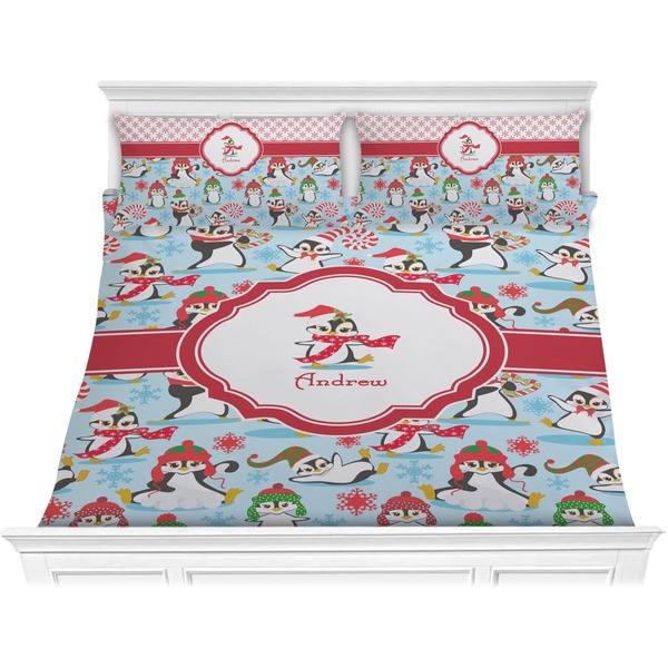 Custom Christmas Penguins Comforter Set - King (Personalized)