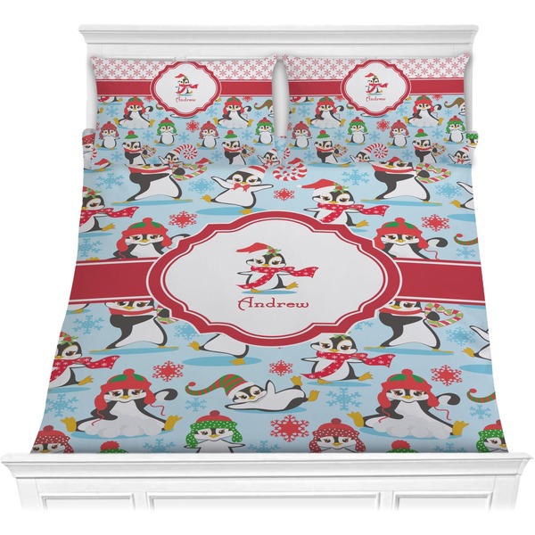 Custom Christmas Penguins Comforter Set - Full / Queen (Personalized)