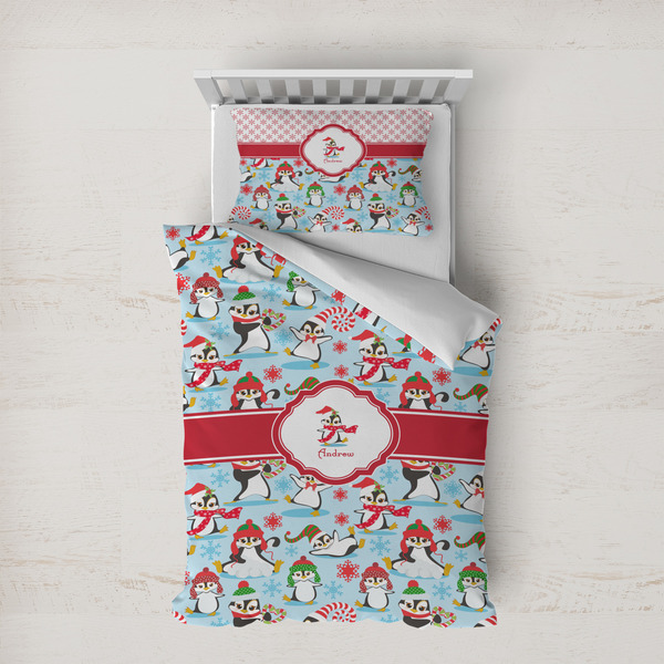 Custom Christmas Penguins Duvet Cover Set - Twin XL (Personalized)