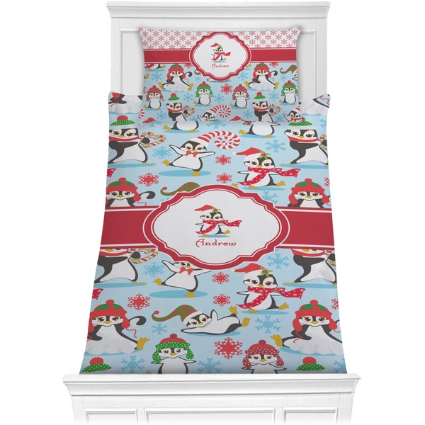 Custom Christmas Penguins Comforter Set - Twin XL (Personalized)