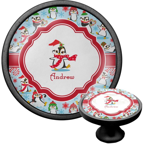 Custom Christmas Penguins Cabinet Knob (Black) (Personalized)