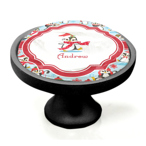 Christmas Penguins Black Custom Cabinet Knob (Side)