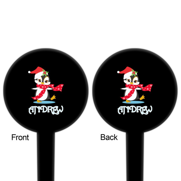 Christmas Penguins Black Plastic 4" Food Pick - Round - Double Sided - Front & Back