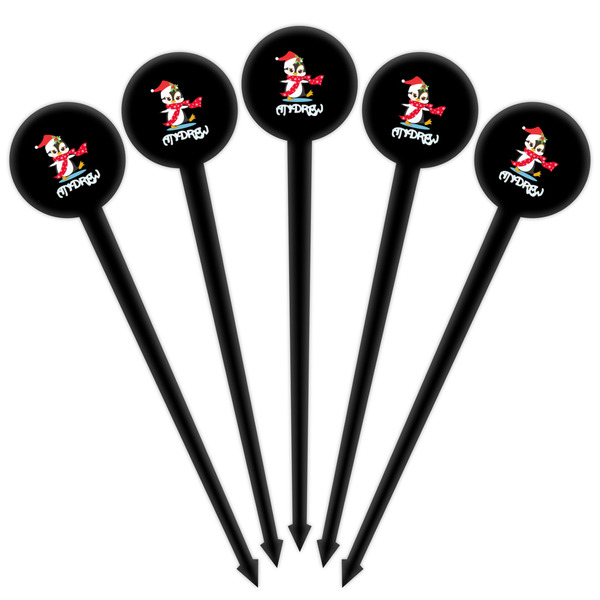 Christmas Penguins Black Plastic 4" Food Pick - Round - Fan View