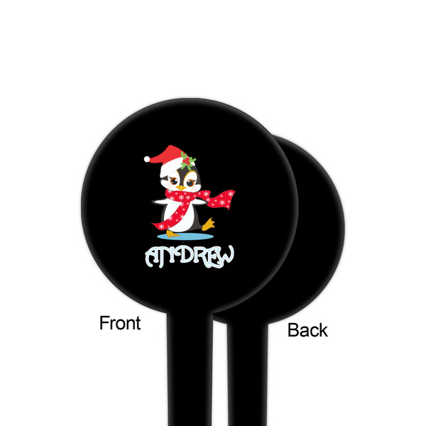 Christmas Penguins Black Plastic 4" Food Pick - Round - Single Sided - Front & Back