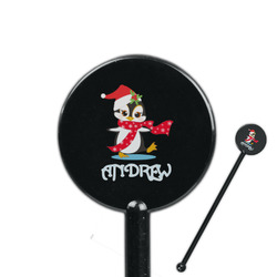 Christmas Penguins 5.5" Round Plastic Stir Sticks - Black - Single Sided (Personalized)