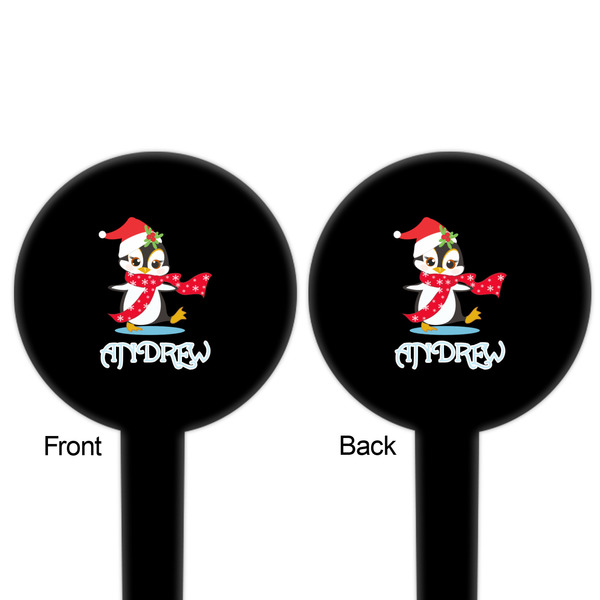 Christmas Penguins Black Plastic 6" Food Pick - Round - Double Sided - Front & Back