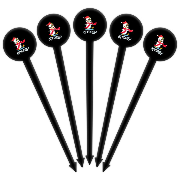 Christmas Penguins Black Plastic 6" Food Pick - Round - Fan View
