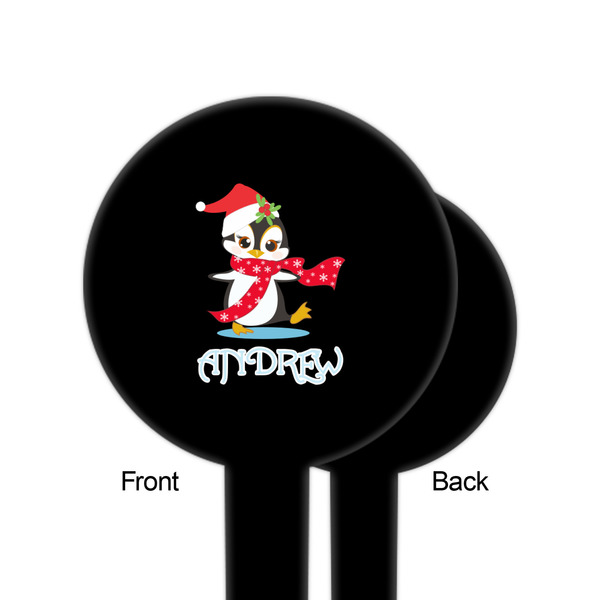 Christmas Penguins Black Plastic 6" Food Pick - Round - Single Sided - Front & Back