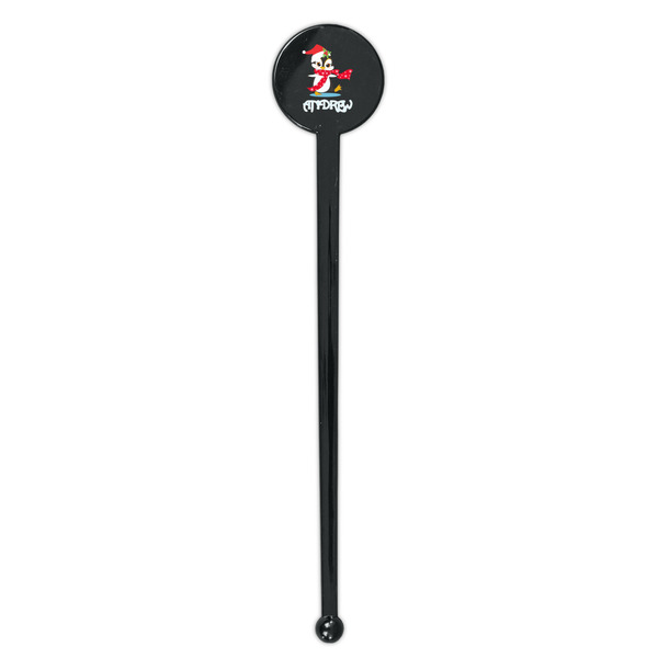 Christmas Penguins Black Plastic 7" Stir Stick - Round - Single Stick