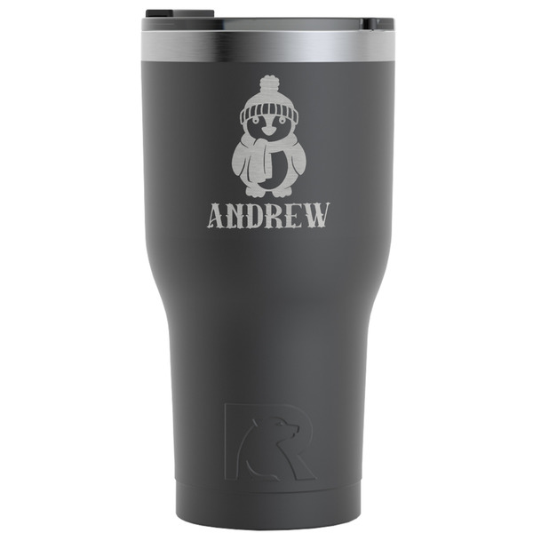 Custom Christmas Penguins RTIC Tumbler - Black - Engraved Front (Personalized)