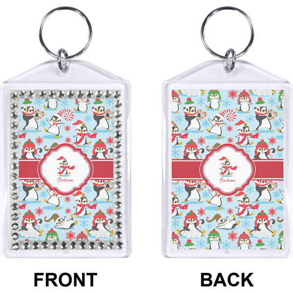 Christmas Penguins Bling Keychain (Front + Back)