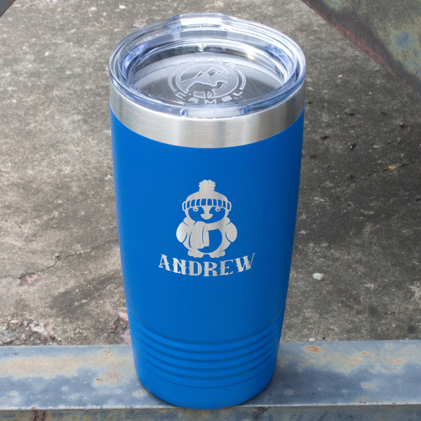 Christmas Penguins Blue Polar Camel Tumbler - 20oz - Angled