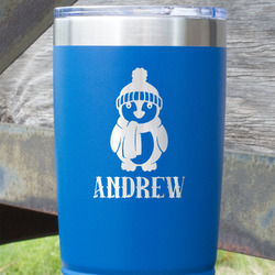 Christmas Penguins 20 oz Stainless Steel Tumbler - Royal Blue - Double Sided (Personalized)