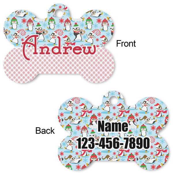 Christmas Penguins Bone Shaped Dog ID Tag - Large - Approval