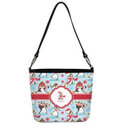 Christmas Penguins Bucket Bag w/ Genuine Leather Trim (Personalized)
