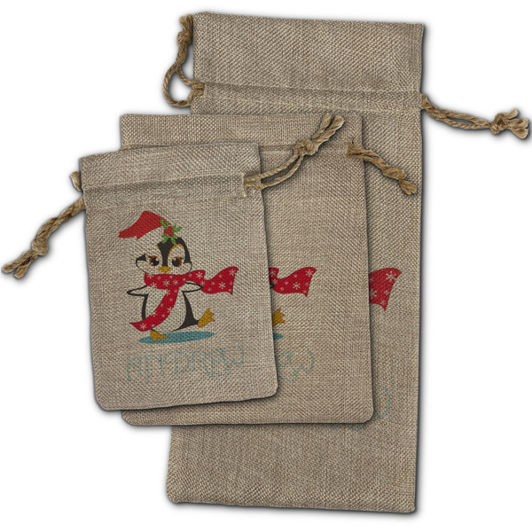 Christmas Penguins Burlap Gift Bags - (PARENT MAIN) All Three