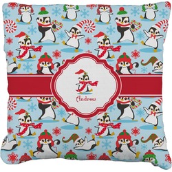 Christmas Penguins Faux-Linen Throw Pillow 16" (Personalized)