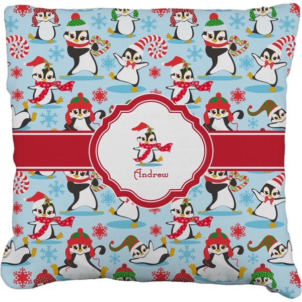 Custom Christmas Penguins Faux-Linen Throw Pillow 16" (Personalized)