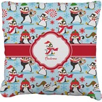 Christmas Penguins Faux-Linen Throw Pillow 18" (Personalized)