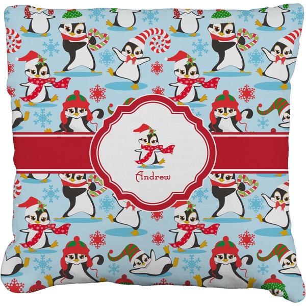 Custom Christmas Penguins Faux-Linen Throw Pillow 18" (Personalized)