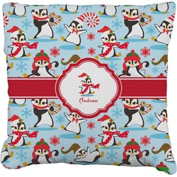 Christmas Penguins Faux-Linen Throw Pillow 20" (Personalized)