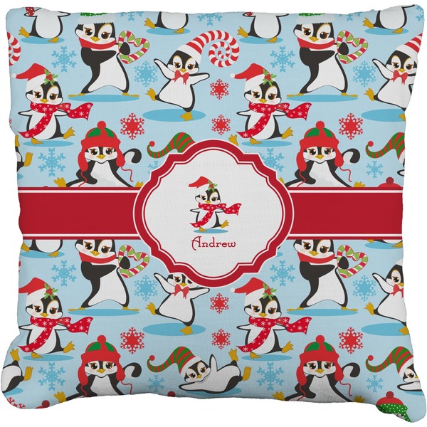 Custom Christmas Penguins Faux-Linen Throw Pillow 20" (Personalized)
