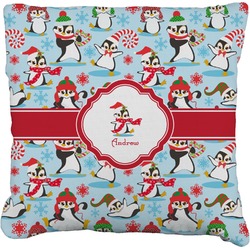 Christmas Penguins Faux-Linen Throw Pillow 26" (Personalized)