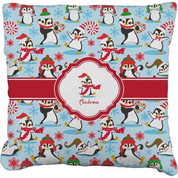 Custom Christmas Penguins Faux-Linen Throw Pillow 26" (Personalized)