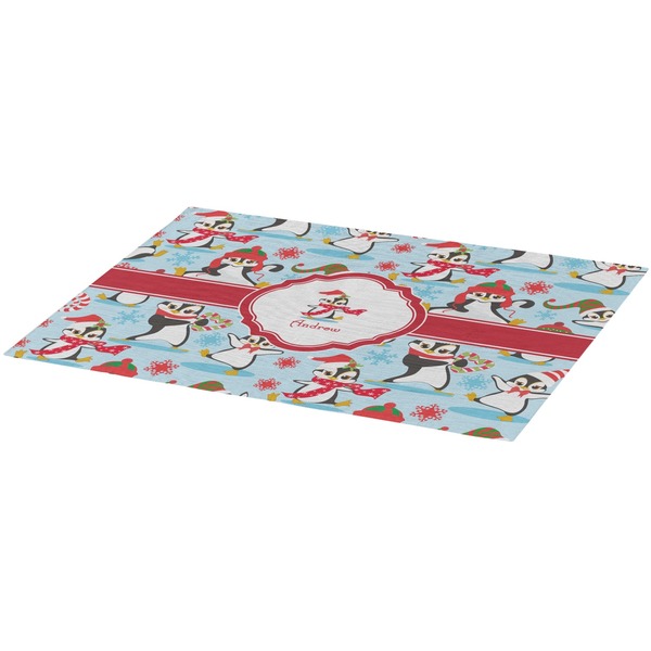 Christmas Penguins Burlap Placemat (Angle View)